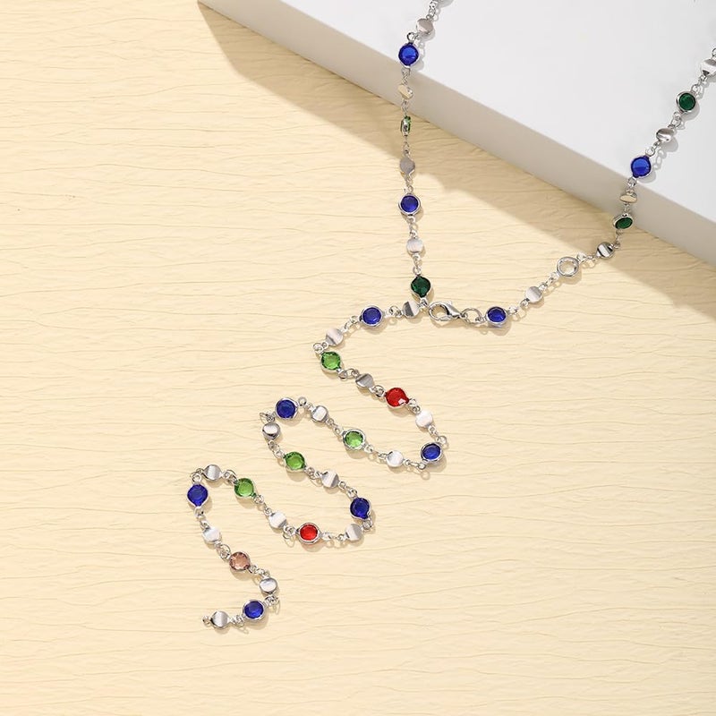 KURTCB Rhinestone Necklace for Women Boho Long Y Lariat Necklace Colorful Summer Beach Jewelry - Image 2